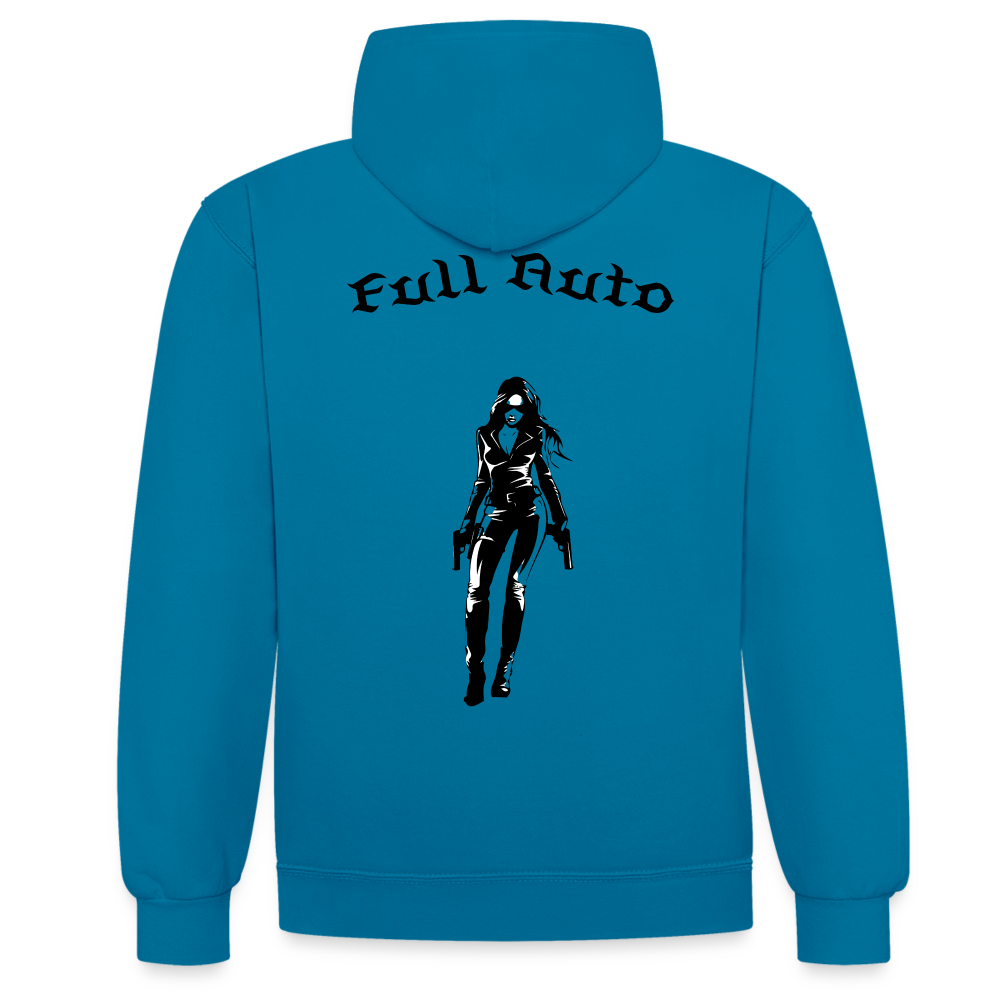Contrast Colour Hoodie - 4 - peacock blue/heather grey