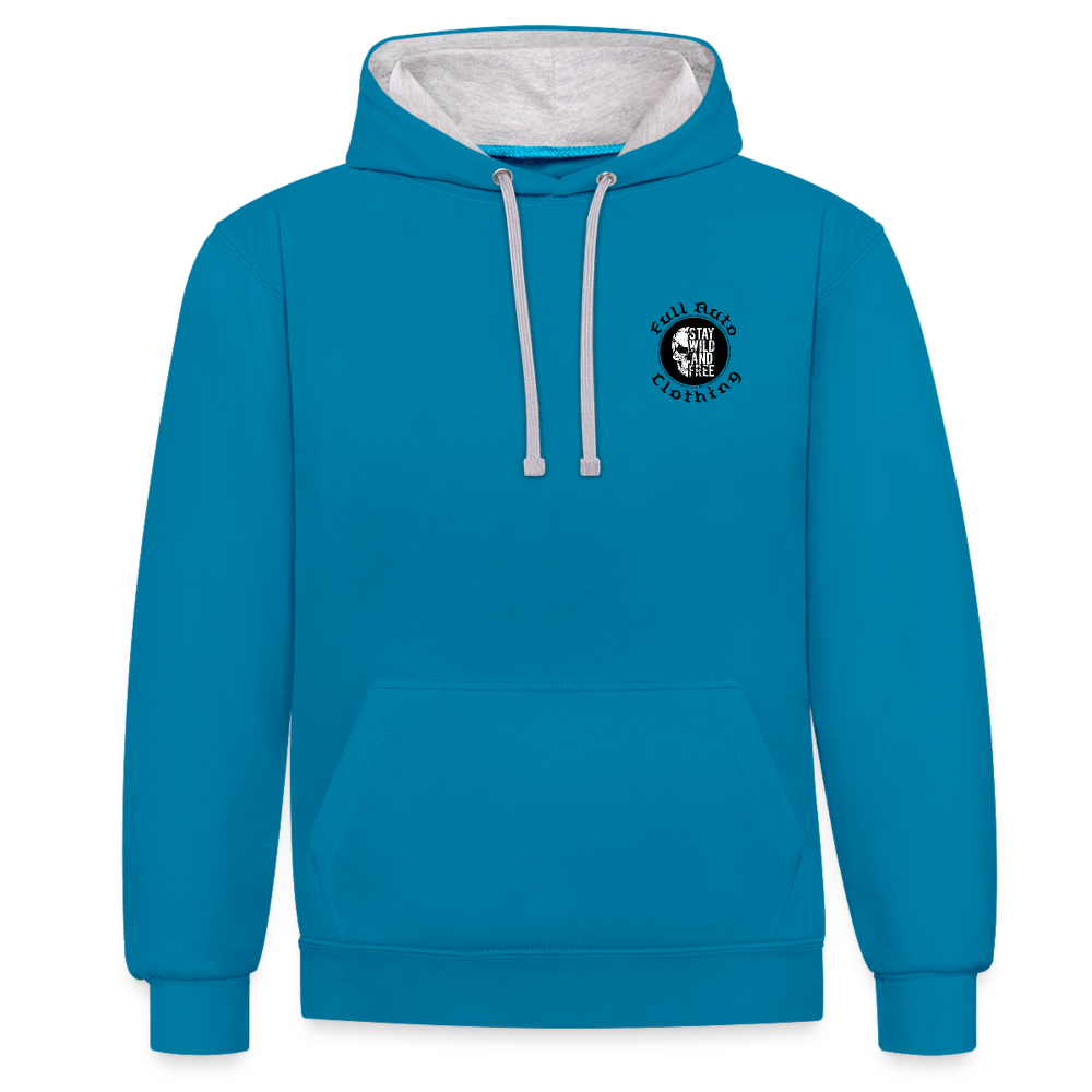 Contrast Colour Hoodie - 2 - peacock blue/heather grey