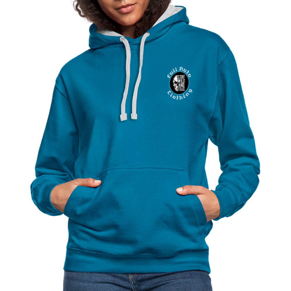 Contrast Colour Hoodie - 12 - peacock blue/heather grey