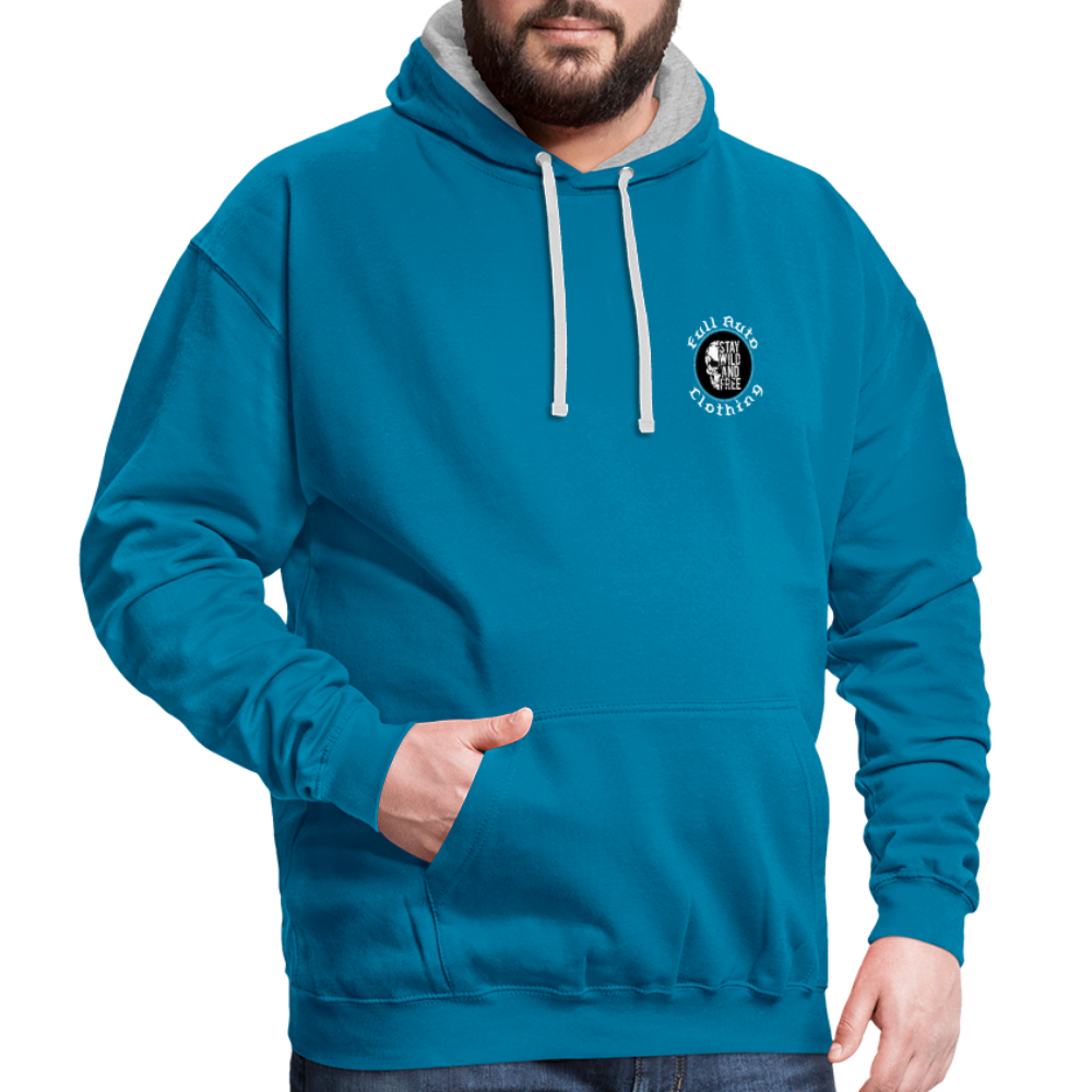 Contrast Colour Hoodie - peacock blue/heather grey