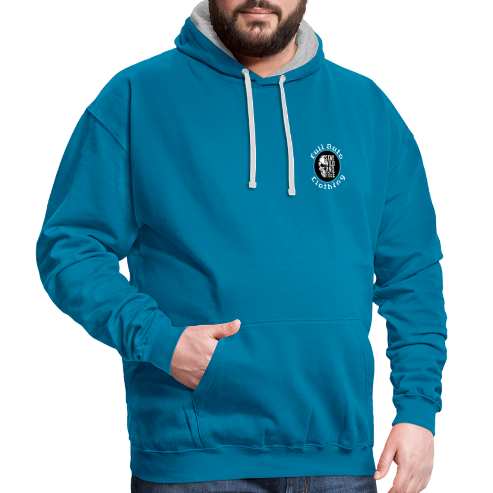 Contrast Colour Hoodie - 2 - peacock blue/heather grey