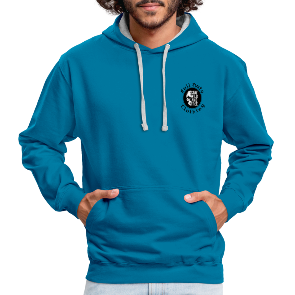 Contrast Colour Hoodie - 1 - peacock blue/heather grey